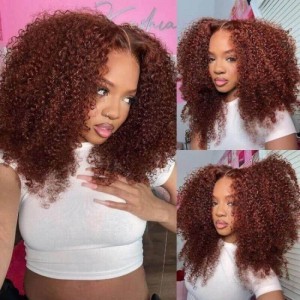 Julia Hair Wear Go 6x4.75 Pre Cut Lace Wig Bye Bye Knots Reddish Brown Glueless Jerry Curly / Kinky Curly Human hair Flash Sale
