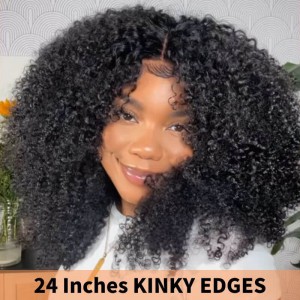Flash Sale Julia Affordable Kinky Curly/Kinky Straight 4x0.75 Lace Part Wigs Pre Cut 4C Kinky Edge Lace Front Wig Fluffy 100% Human Hair Wigs