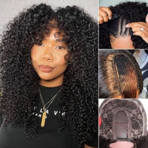Julia Hair $39 Get 18 Inches U Part Wig Glueless Curly Human Hair Wig 150% Density Natural Black Color Flash Sale 