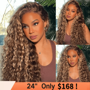 Julia Hair 65% Off Super Flash Sale 13x4 Lace Front Honey Blonde Water Wave Highlighted Wig Pre Plucked Piano Brown Color